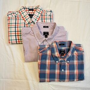 JCrew Mens Slim Fit Flex Washed Button Down Shirt Size L Coastal Preppy Lot of 3